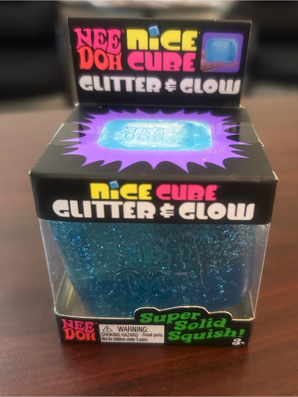 NeeDoh by Schylling - Blue Nice Cube Glitter & Glow Super Solid Squishy